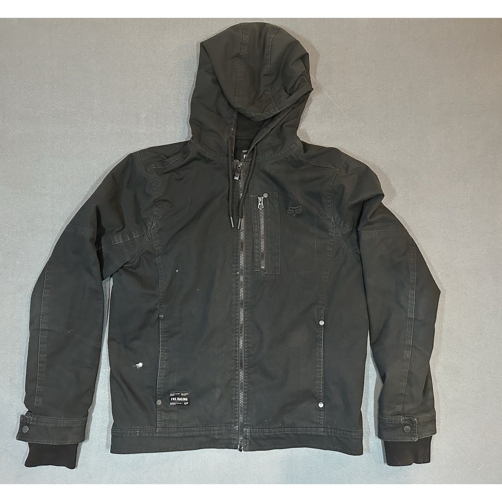 Fox Racing Jacket Black Denim Fleece Lined With Hood Mens Size M